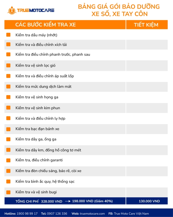 Gói bảo dưỡng xe tay côn/ xe số